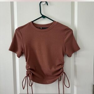 Zara Women's Short Sleeve Dusty Rose Top